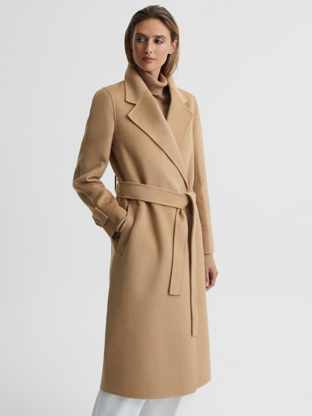 Reiss Coats & Jackets | Agnes Belted Blindseam Wool Longline Coat Camel - Women