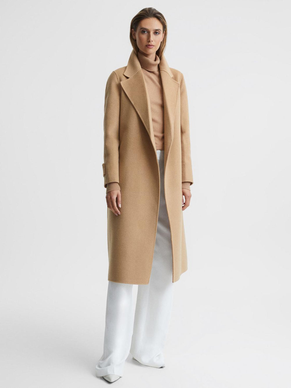 Reiss Coats & Jackets | Agnes Belted Blindseam Wool Longline Coat Camel - Women