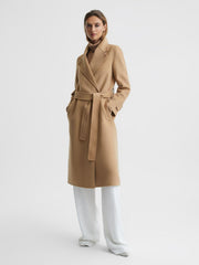 Reiss Coats & Jackets | Agnes Belted Blindseam Wool Longline Coat Camel - Women