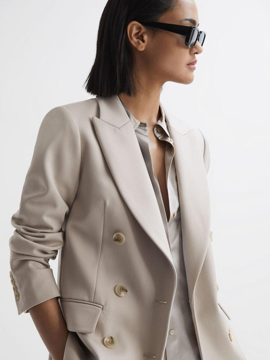 Reiss Coats & Jackets | Astrid Double Breasted Wool Blend Blazer Neutral - Women
