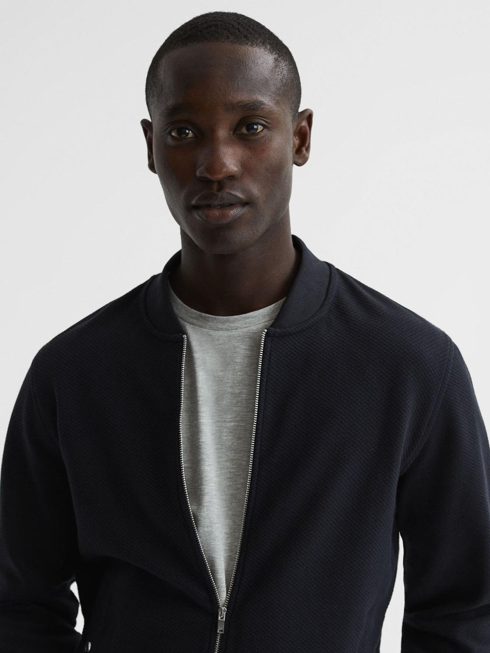 Reiss Coats & Jackets | Bolton Slim Fit Zip Through Textured Jacket Navy - Men