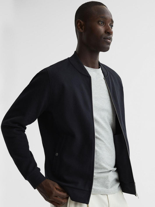 Reiss Coats & Jackets | Bolton Slim Fit Zip Through Textured Jacket Navy - Men
