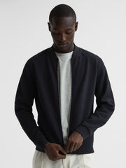 Reiss Coats & Jackets | Bolton Slim Fit Zip Through Textured Jacket Navy - Men