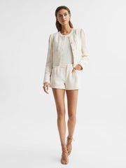 Reiss Coats & Jackets | Cambridge Paige Frayed Textured Jacket Cream - Women
