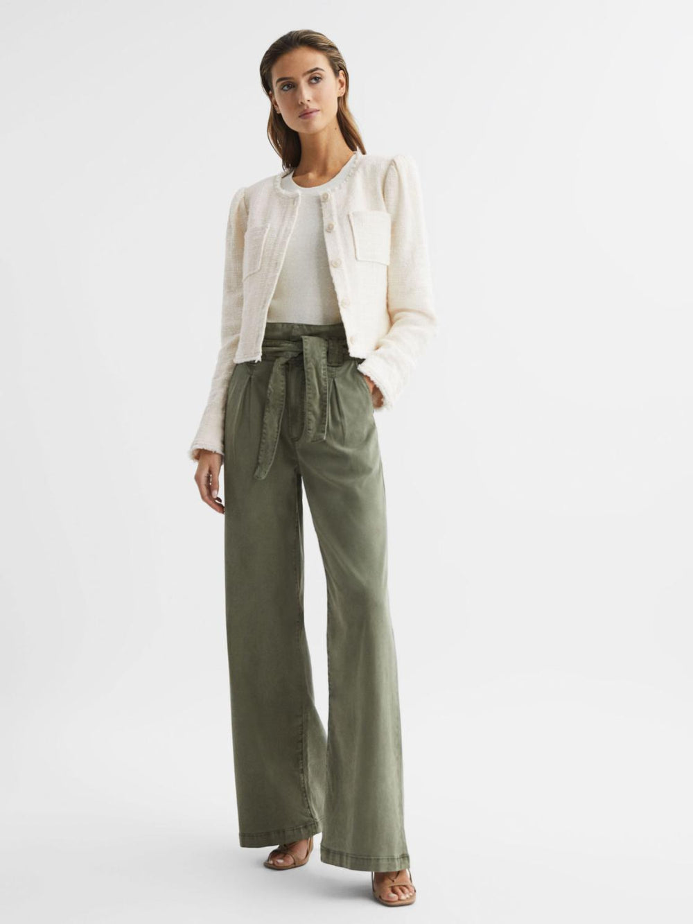 Reiss Coats & Jackets | Cambridge Paige Frayed Textured Jacket Cream - Women