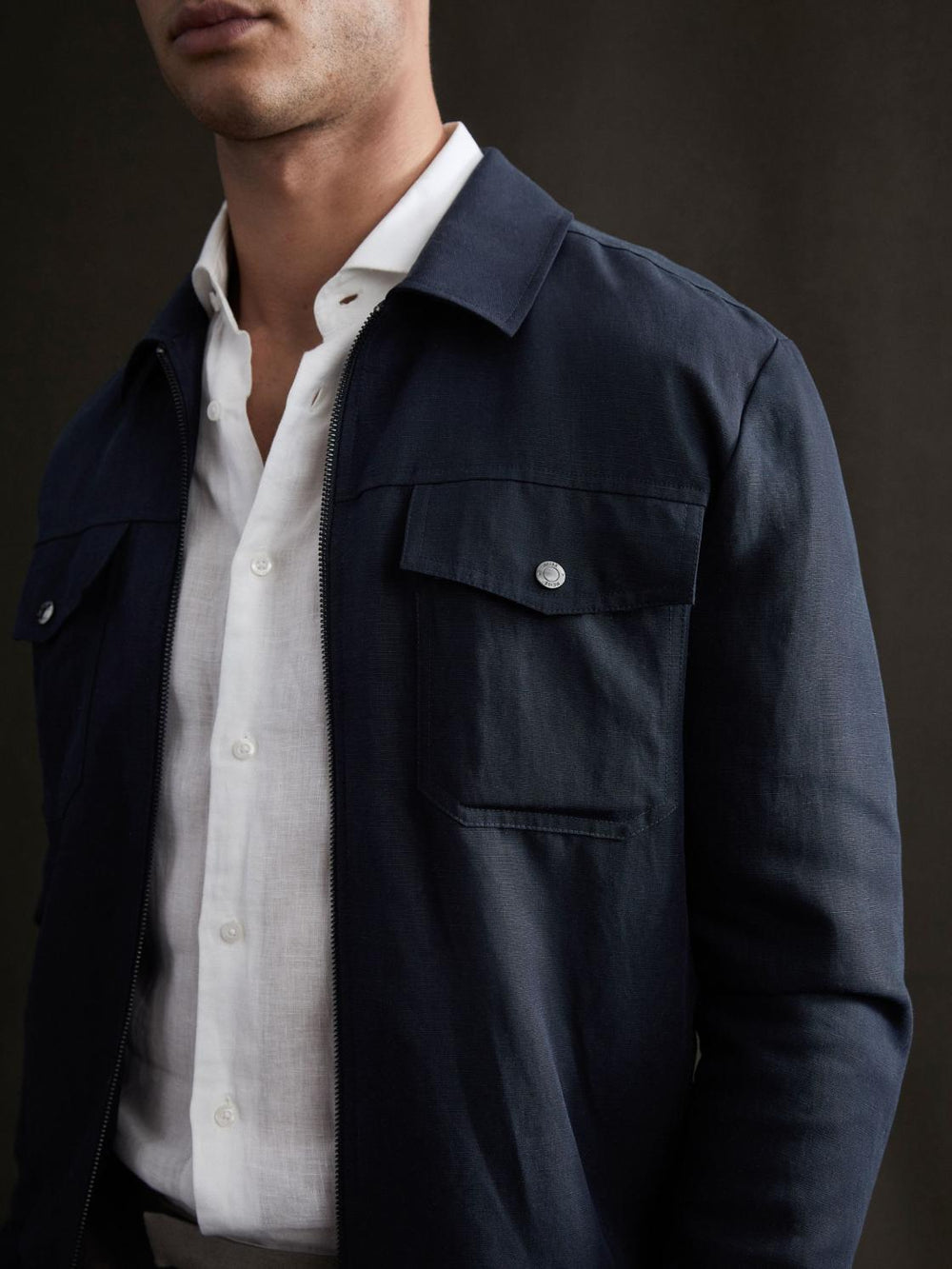 Reiss Coats & Jackets | Carnival Zip Through Blouson Jacket Navy - Men