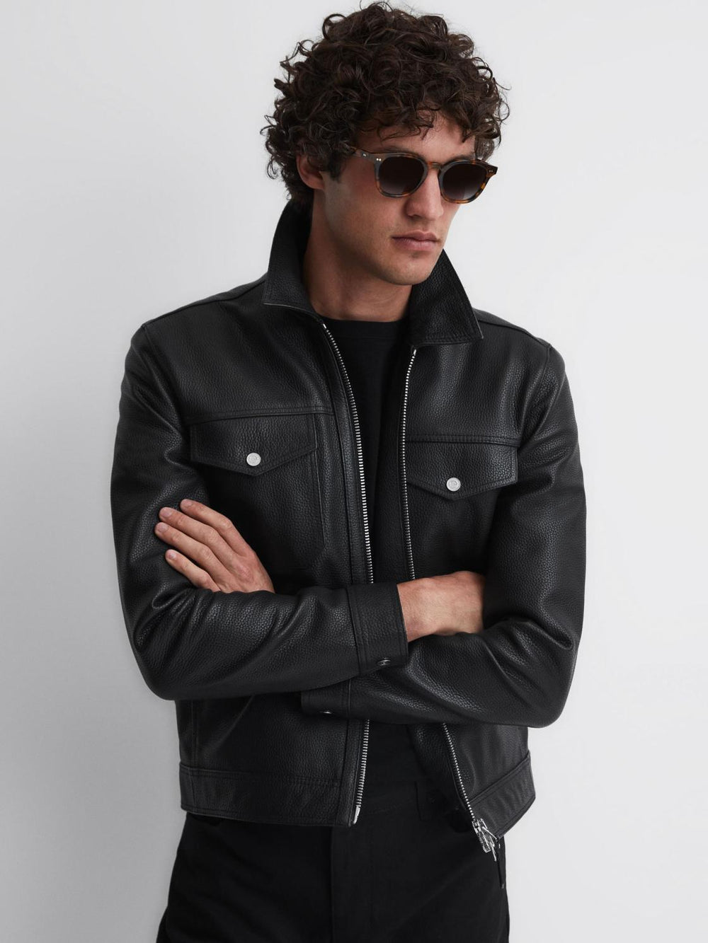 Reiss Coats & Jackets | Carp Leather Zip Through Jacket Black - Men