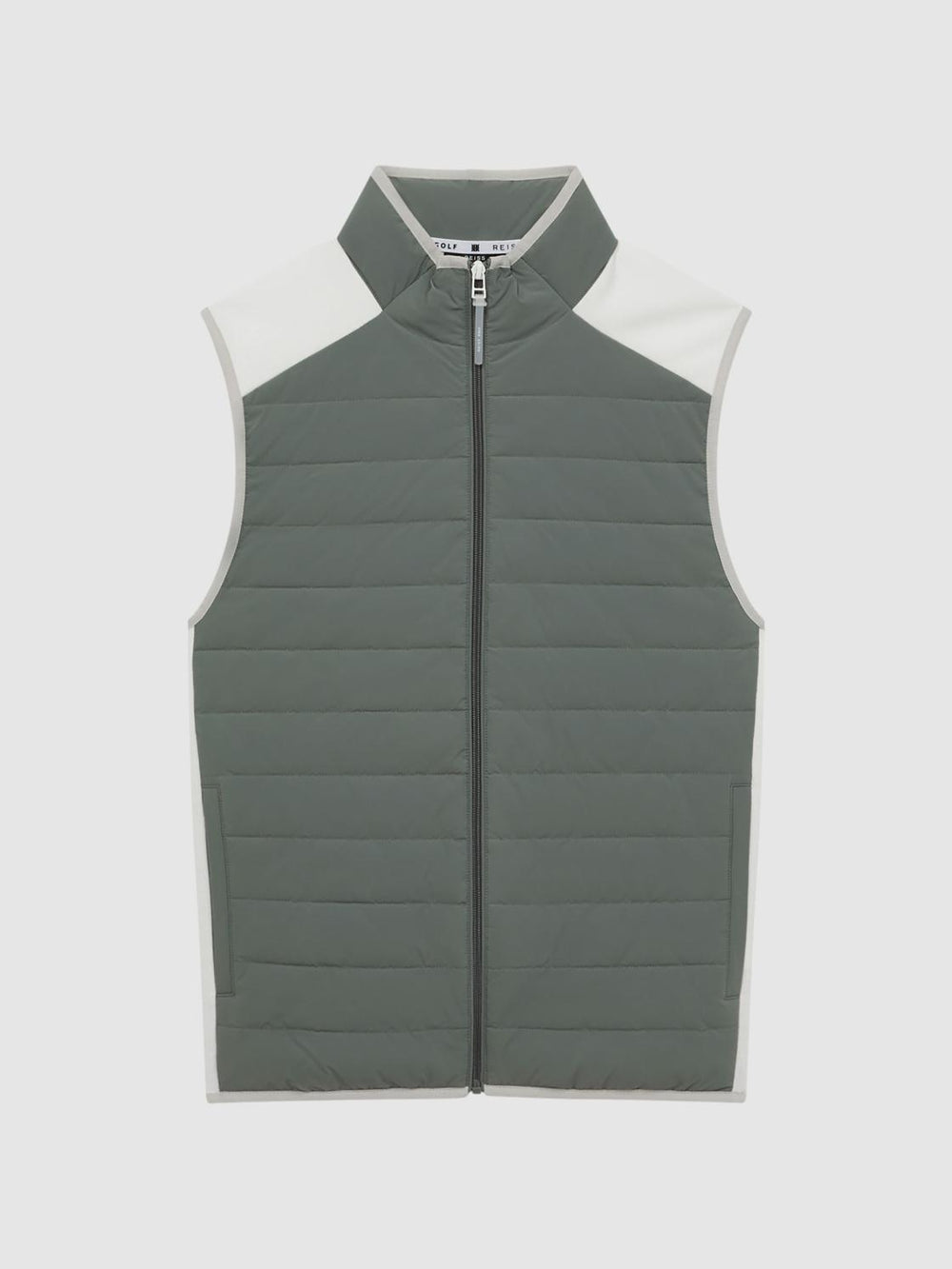 Reiss Coats & Jackets | Clubhouse Funnel Neck Hybrid Quilted Gilet Sage/white - Men