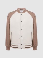Reiss Coats & Jackets | Cortez Leather Bomber Jacket Ecru/taupe - Men