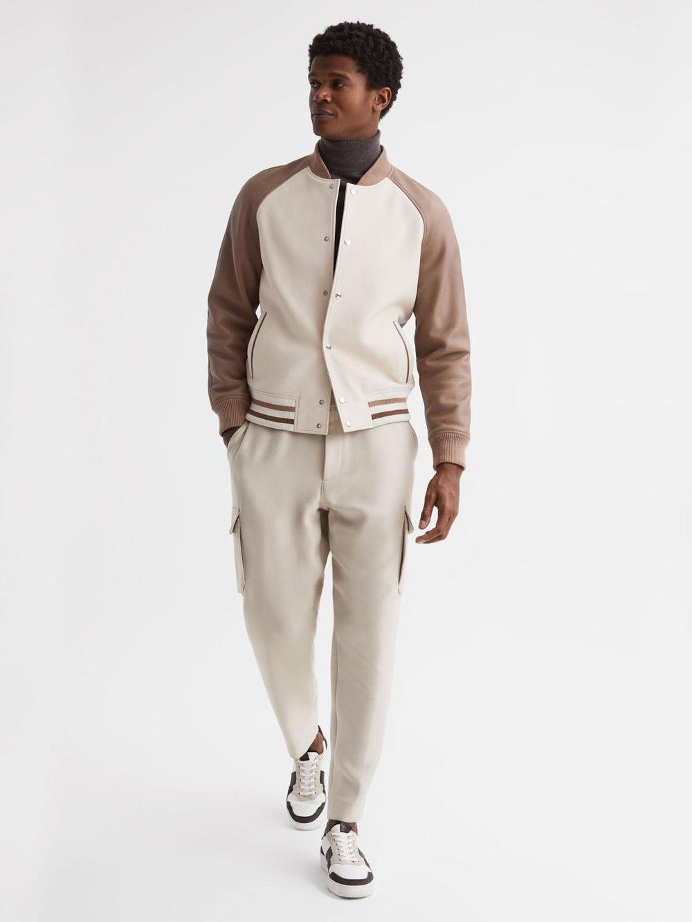 Reiss Coats & Jackets | Cortez Leather Bomber Jacket Ecru/taupe - Men