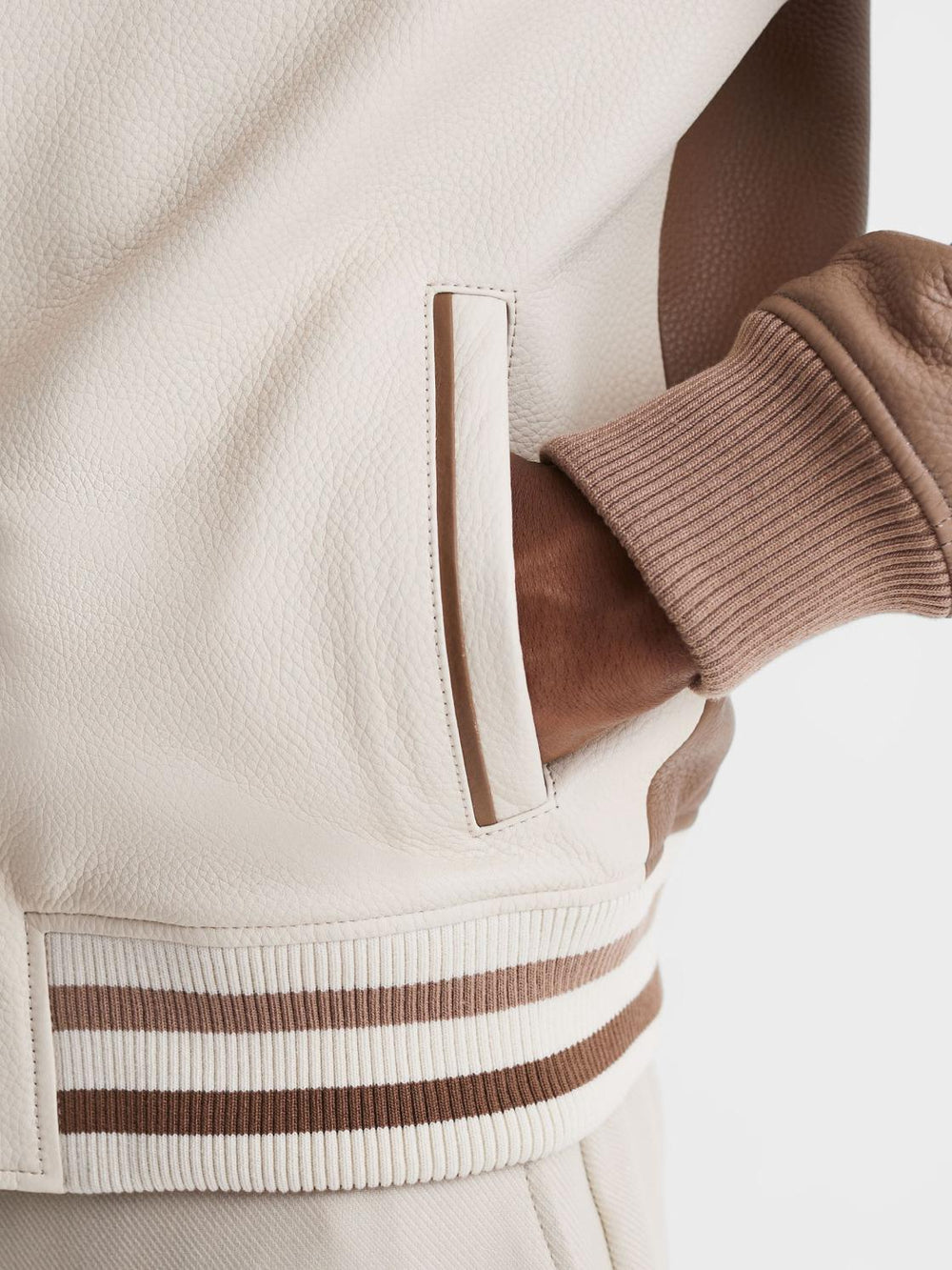 Reiss Coats & Jackets | Cortez Leather Bomber Jacket Ecru/taupe - Men