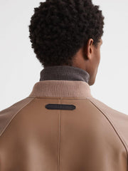 Reiss Coats & Jackets | Cortez Leather Bomber Jacket Ecru/taupe - Men