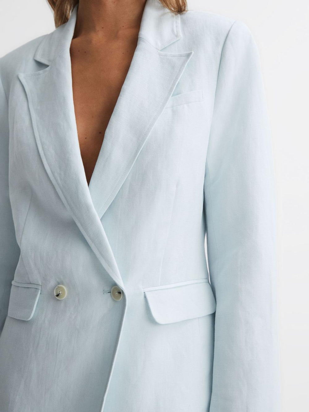 Reiss Coats & Jackets | Dawson Paige Double Breasted Linen Blend Blazer Ice Flow - Women