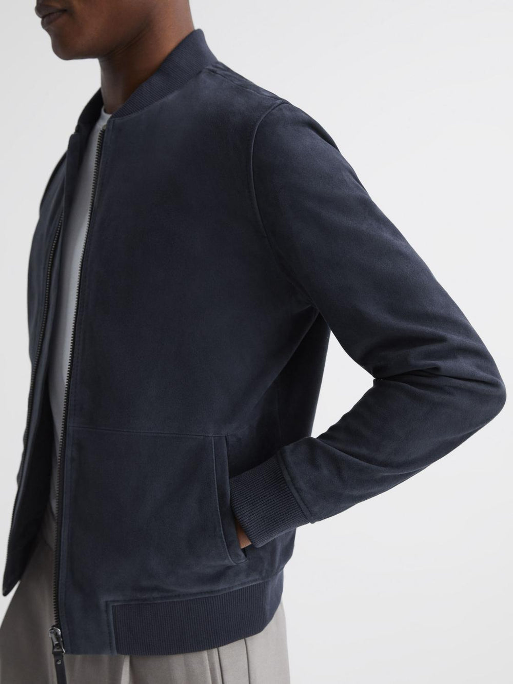 Reiss Coats & Jackets | Dilan Suede Zip Through Bomber Jacket Denim Blue - Men