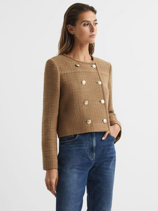 Reiss Coats & Jackets | Esmie Cropped Double Breasted Jacket Camel - Women