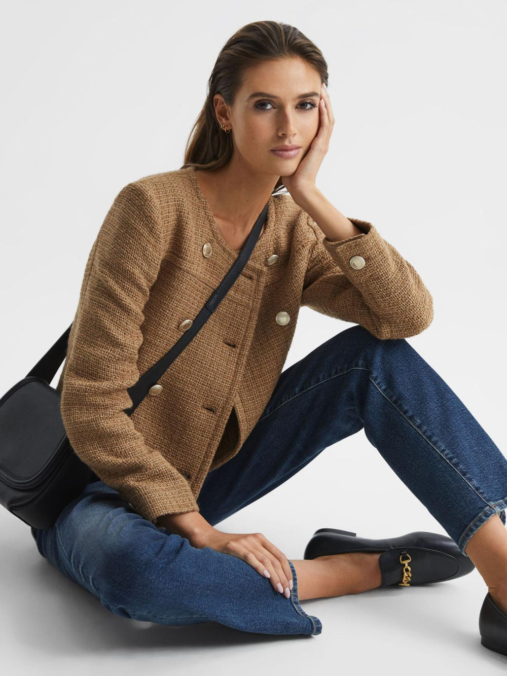 Reiss Coats & Jackets | Esmie Cropped Double Breasted Jacket Camel - Women