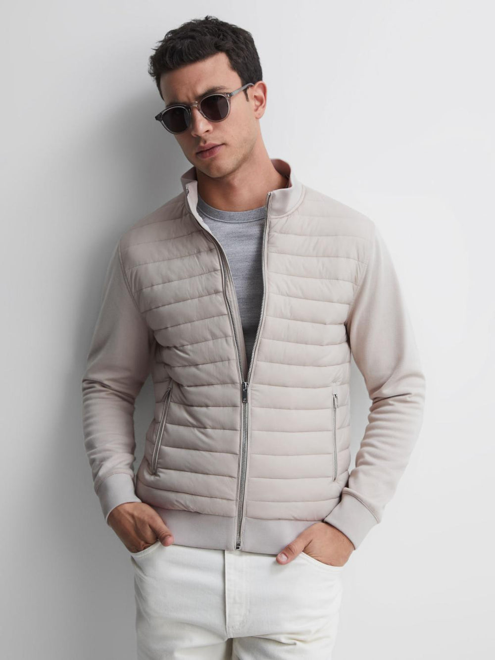 Reiss Coats & Jackets | Flintoff Quilted Hybrid Jacket Stone - Men