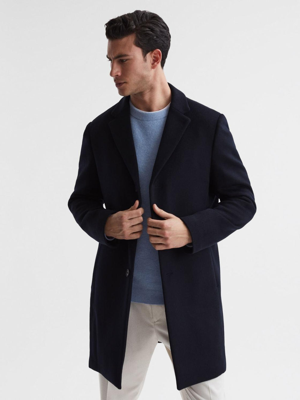 Reiss Coats & Jackets | Gable Single Breasted Wool Overcoat Navy - Men