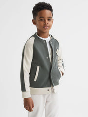 Reiss Coats & Jackets | Giles Long Sleeve Interlock Bomber Jacket Light Khaki/ecru - Children