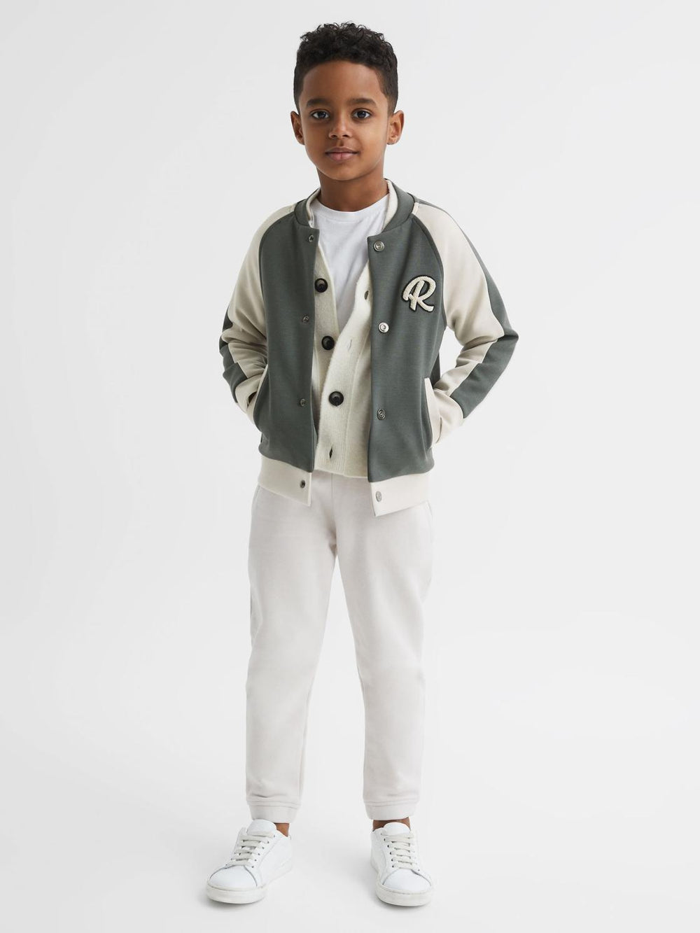 Reiss Coats & Jackets | Giles Long Sleeve Interlock Bomber Jacket Light Khaki/ecru - Children