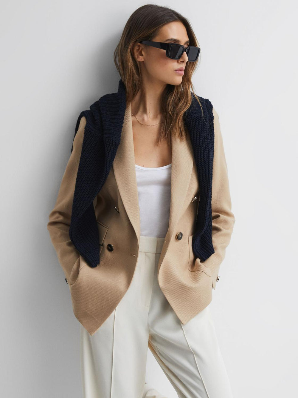 Reiss Coats & Jackets | Larsson Double Breasted Twill Blazer Camel - Women