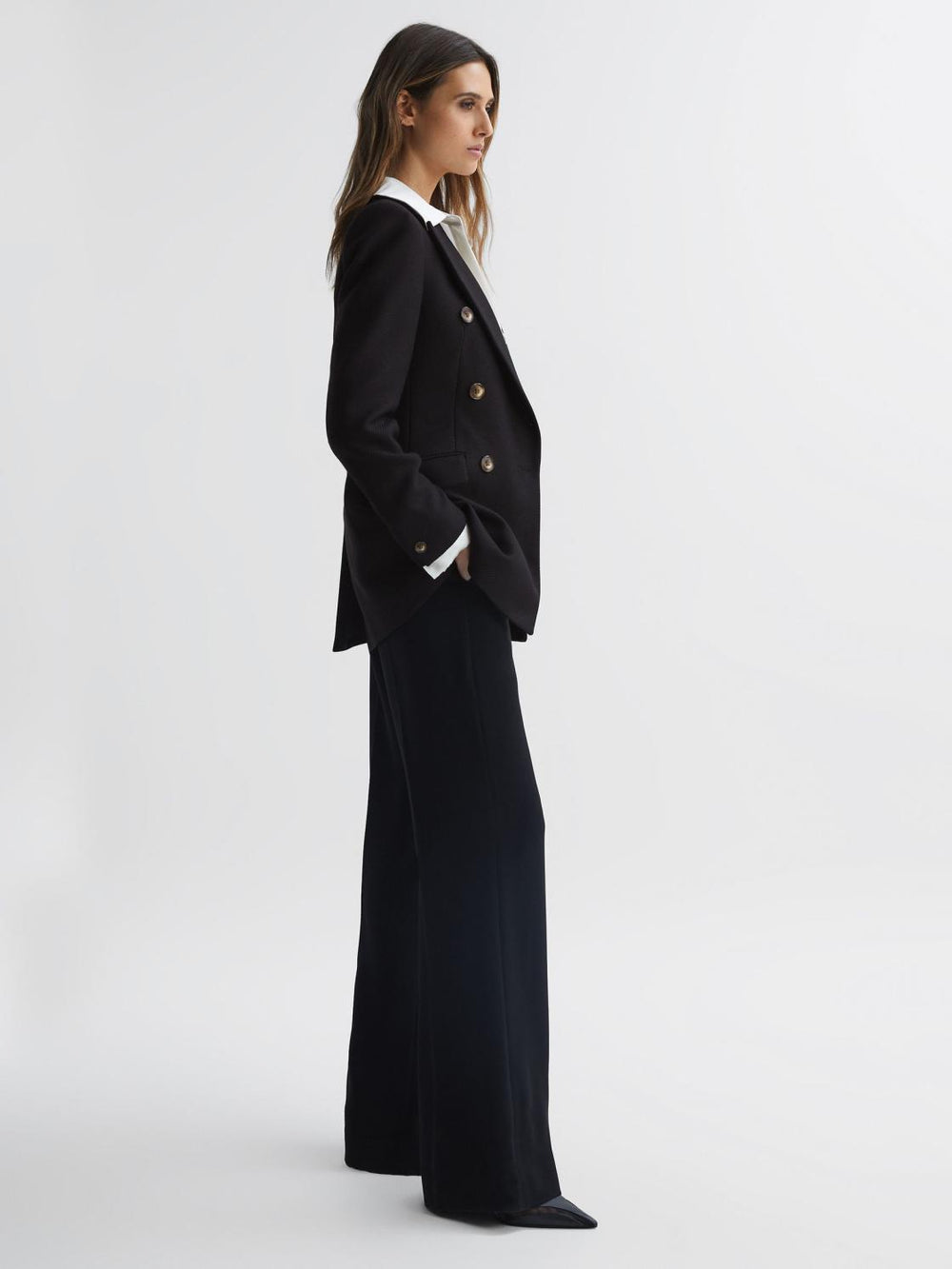 Reiss Coats & Jackets | Laura Double Breasted Twill Blazer Black - Women