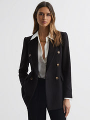 Reiss Coats & Jackets | Laura Double Breasted Twill Blazer Black - Women
