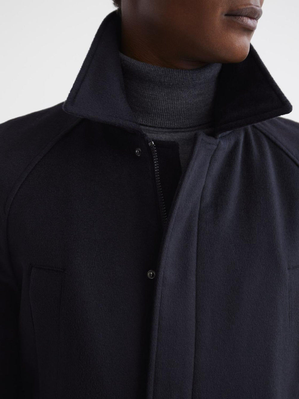 Reiss Coats & Jackets | Mandarin Zip Through Cashmere Coat Navy - Men