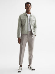 Reiss Coats & Jackets | Noa Suede Button-Through Trucker Jacket Sage - Men