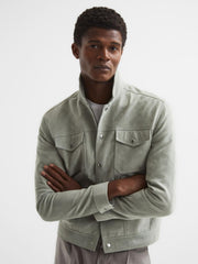 Reiss Coats & Jackets | Noa Suede Button-Through Trucker Jacket Sage - Men