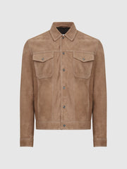 Reiss Coats & Jackets | Noa Suede Button-Through Trucker Jacket Sand - Men