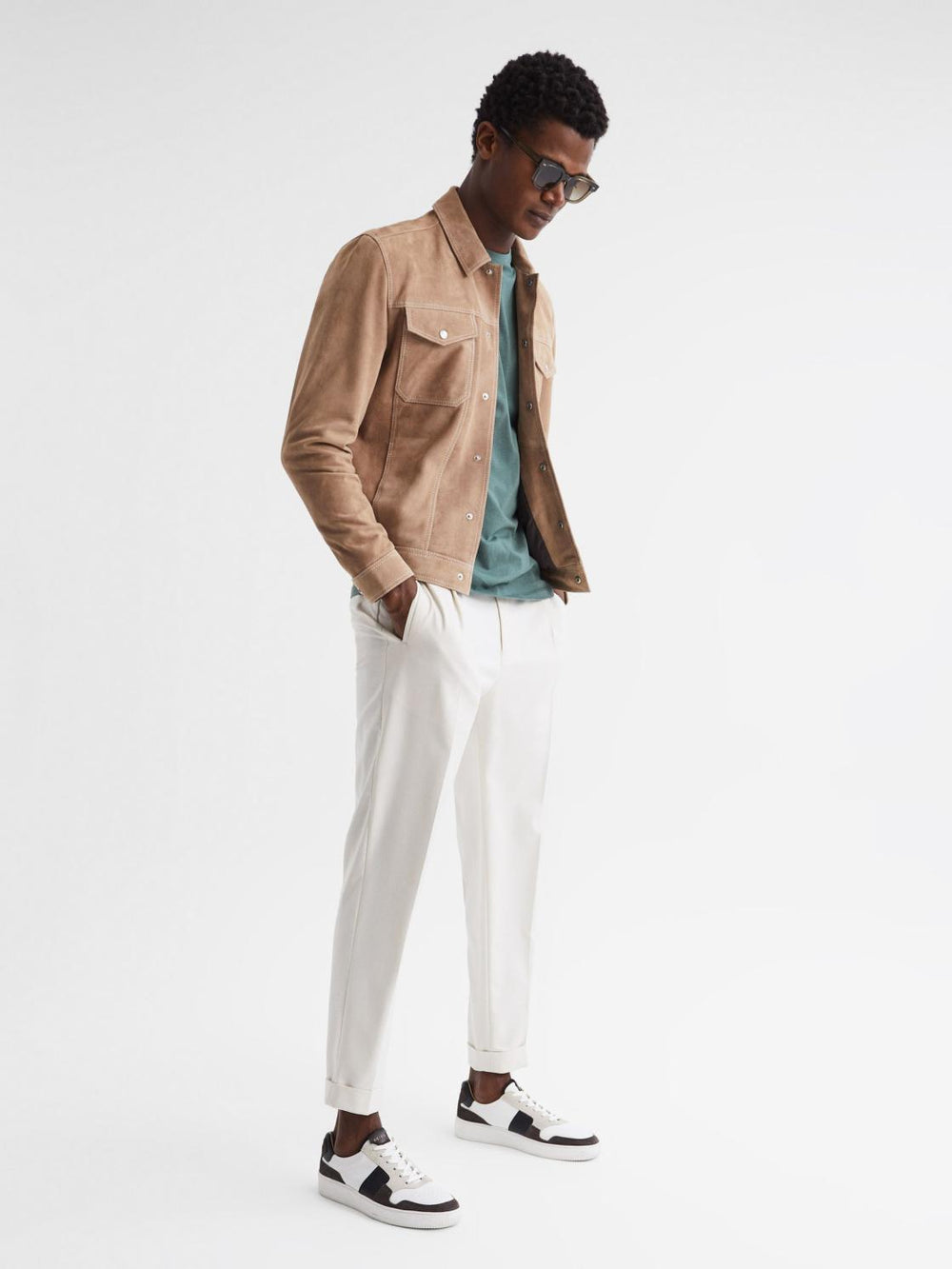 Reiss Coats & Jackets | Noa Suede Button-Through Trucker Jacket Sand - Men