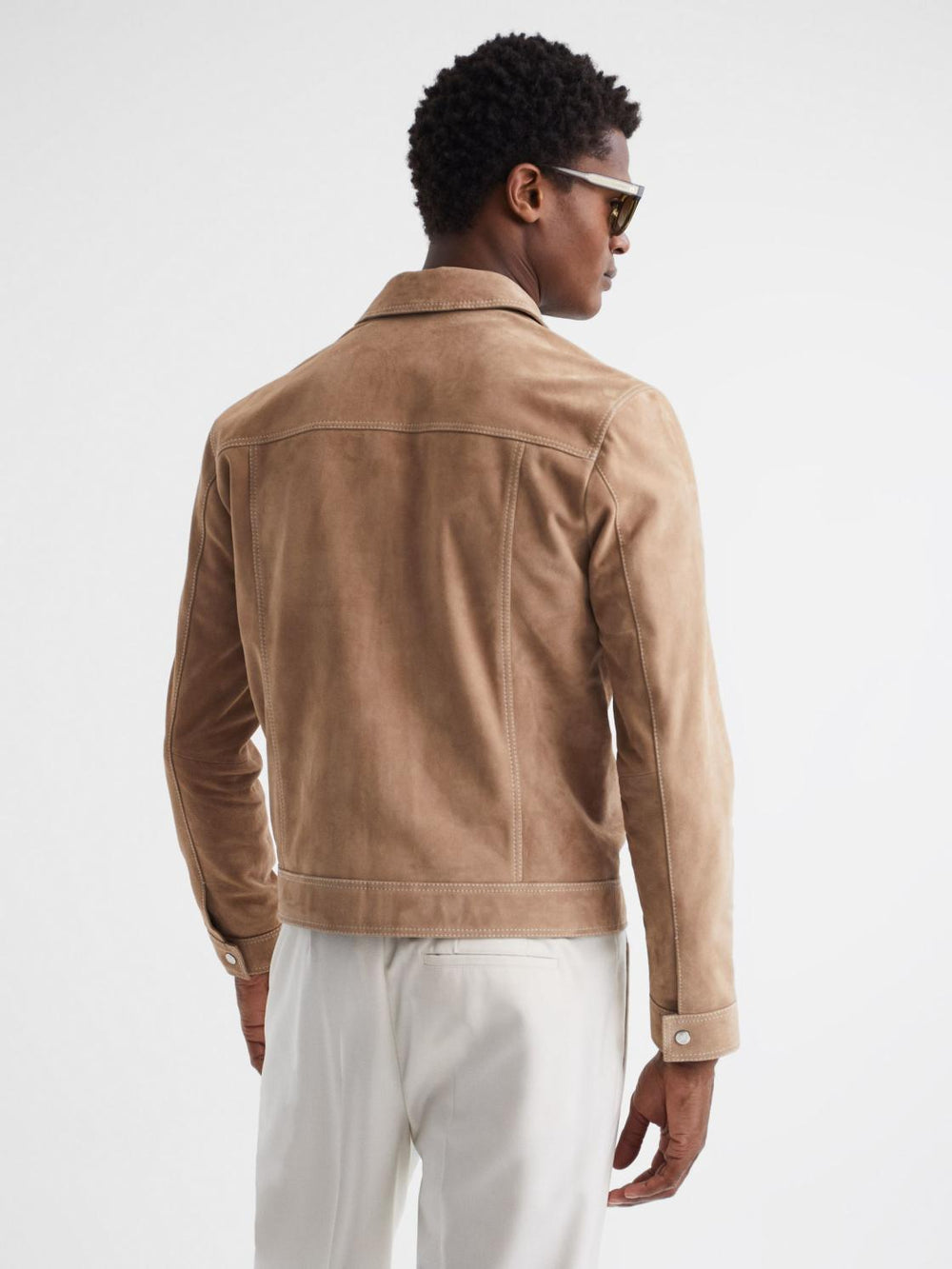 Reiss Coats & Jackets | Noa Suede Button-Through Trucker Jacket Sand - Men