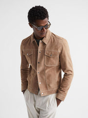 Reiss Coats & Jackets | Noa Suede Button-Through Trucker Jacket Sand - Men