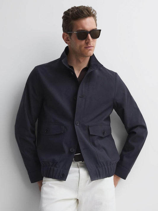 Reiss Coats & Jackets | Ozark High Neck Button Through Blouson Jacket Navy - Men