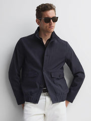 Reiss Coats & Jackets | Ozark High Neck Button Through Blouson Jacket Navy - Men