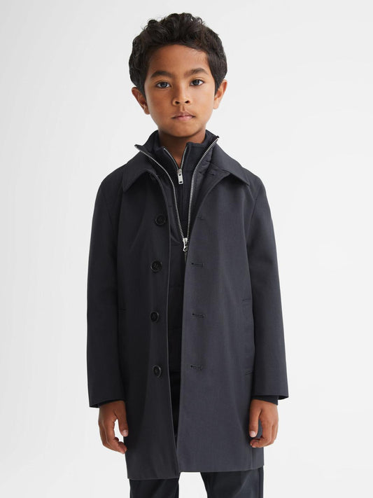 Reiss Coats & Jackets | Perrin Mac With Zip Through Funnel Neck Insert Navy - Children