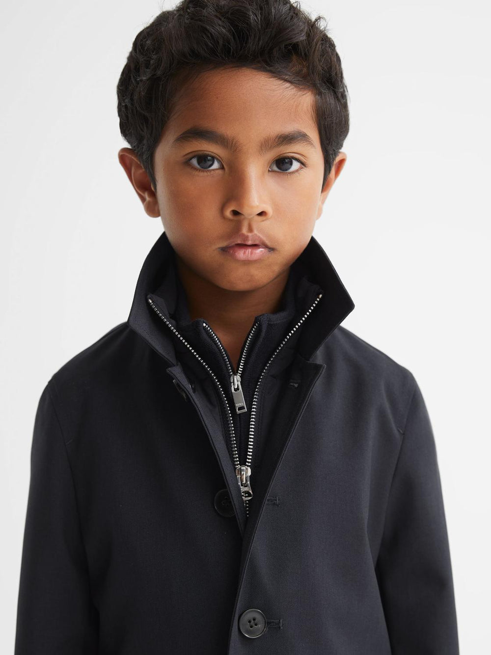 Reiss Coats & Jackets | Perrin Mac With Zip Through Funnel Neck Insert Navy - Children