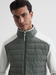 Reiss Coats & Jackets | Player Funnel Neck Hybrid Quilted Jacket Sage/white - Men