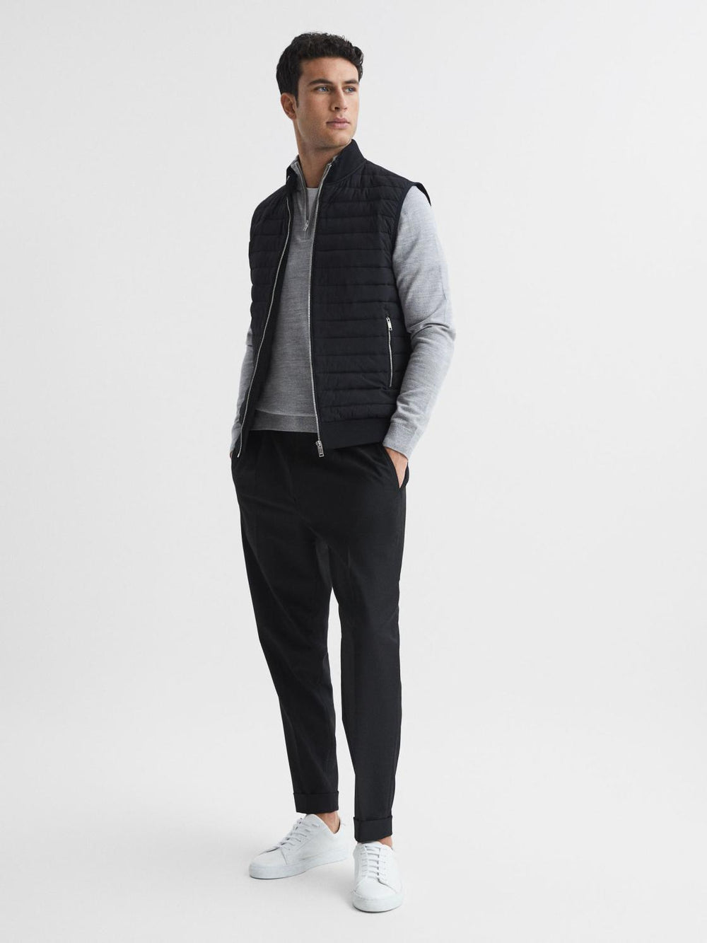 Reiss Coats & Jackets | Pluto Hybrid Quilted Gilet Black - Men