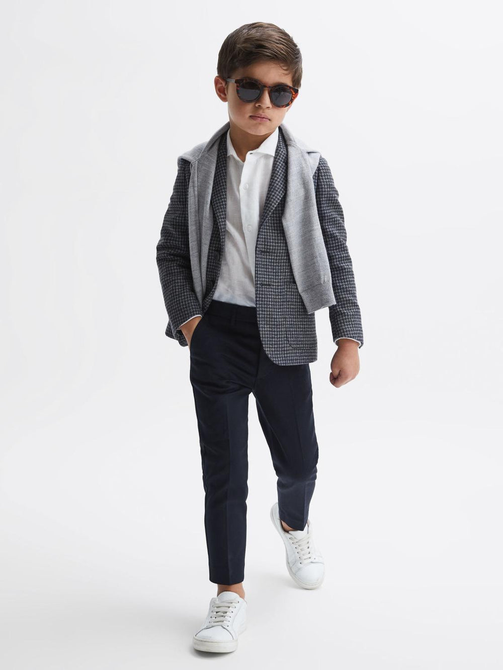 Reiss Coats & Jackets | Progress Junior Puppytooth Single Breasted Blazer Navy/brown Puppytooth - Children