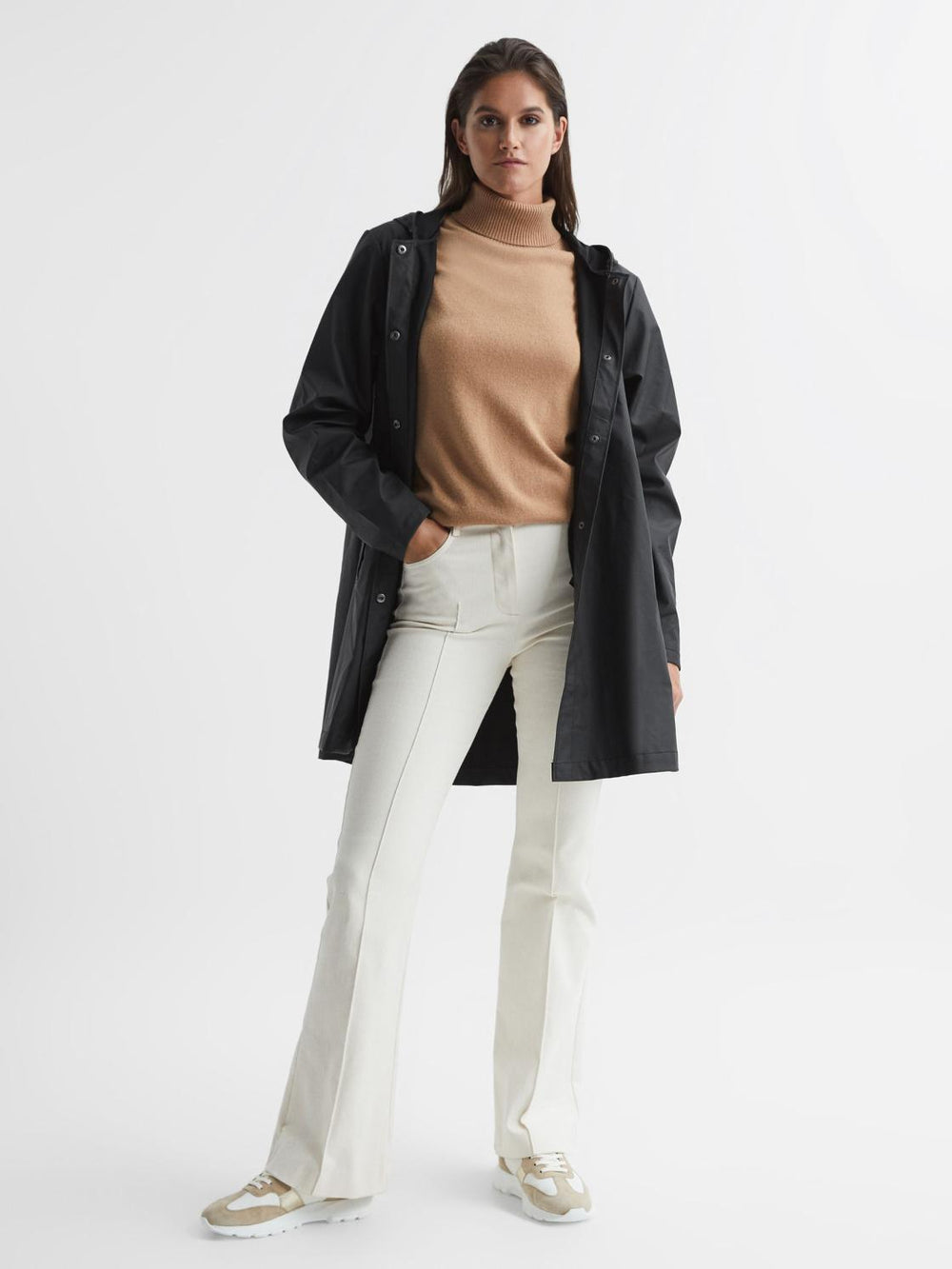 Reiss Coats & Jackets | Rains Rains Hooded A-line Jacket Black - Women
