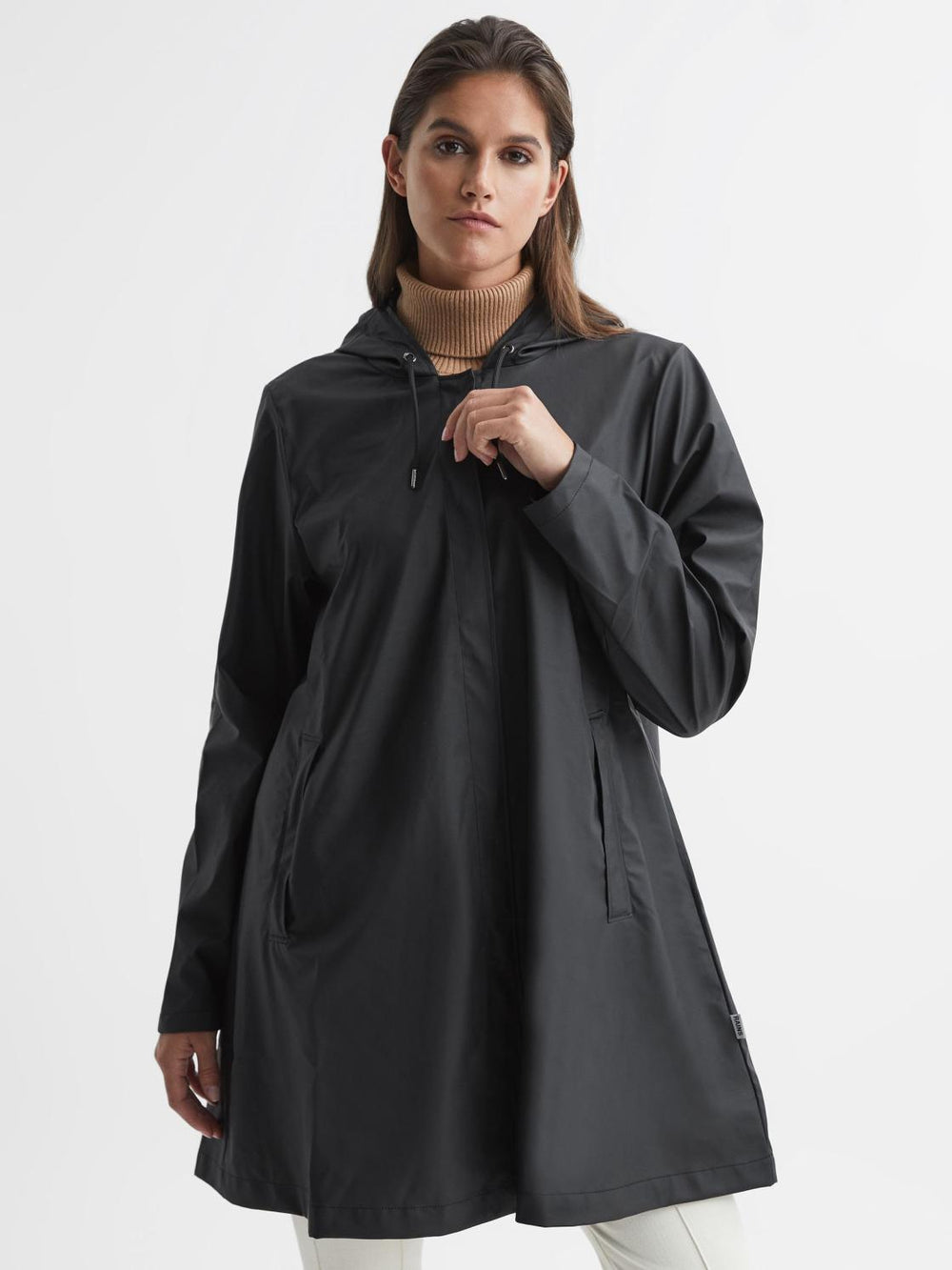 Reiss Coats & Jackets | Rains Rains Hooded A-line Jacket Black - Women