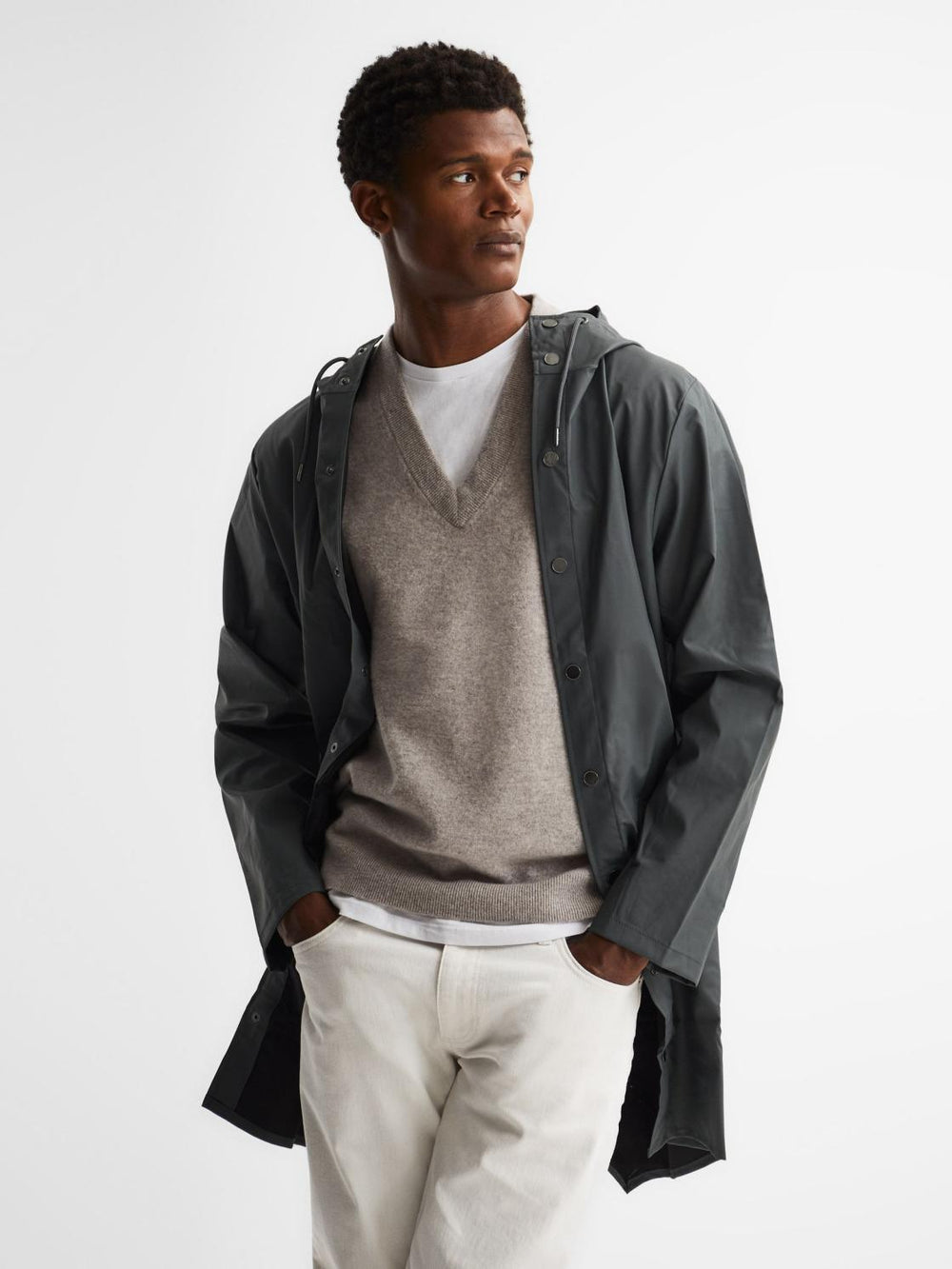 Reiss Coats & Jackets | Rains Rains Longline Hooded Jacket Dark Green - Men