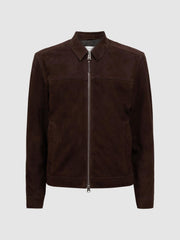 Reiss Coats & Jackets | Riley Suede Zip-Through Jacket Chocolate - Men