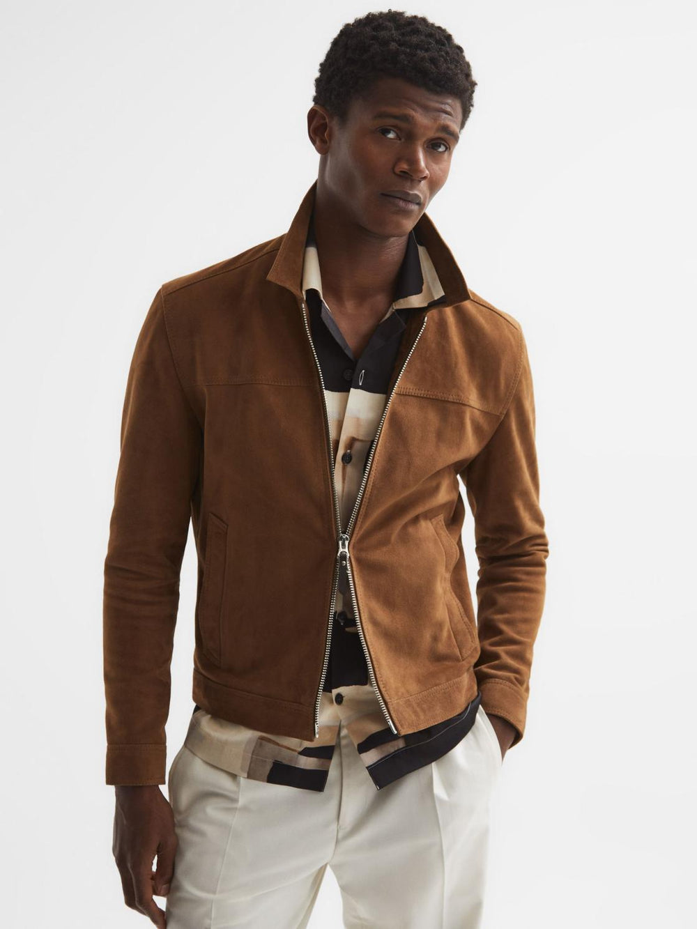 Reiss Coats & Jackets | Riley Suede Zip-Through Jacket Chocolate - Men