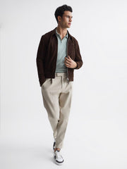 Reiss Coats & Jackets | Riley Suede Zip-Through Jacket Chocolate - Men