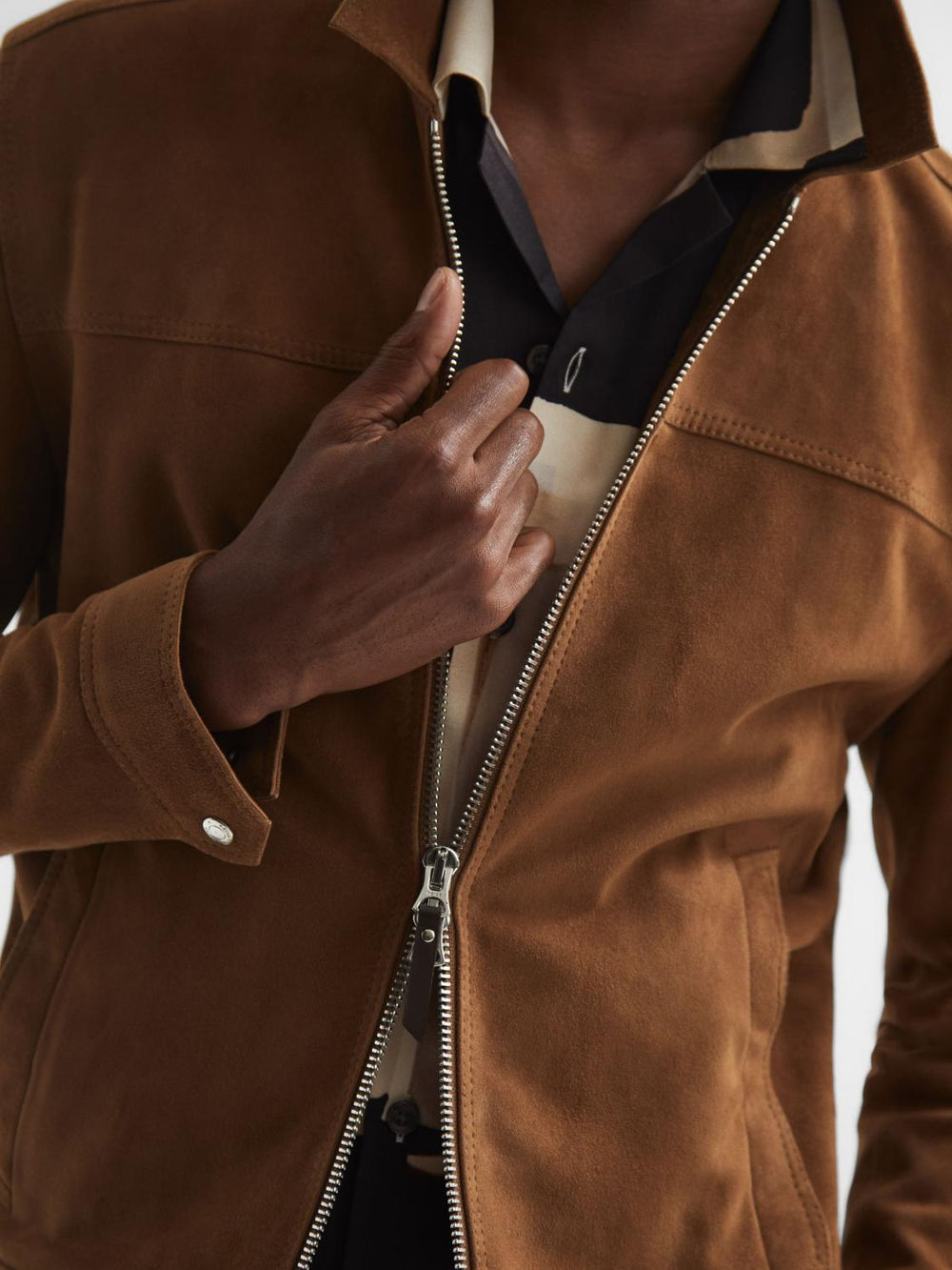 Reiss Coats & Jackets | Riley Suede Zip-Through Jacket Chocolate - Men