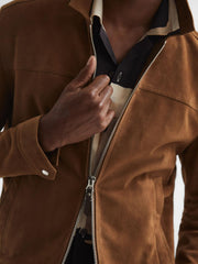 Reiss Coats & Jackets | Riley Suede Zip-Through Jacket Chocolate - Men
