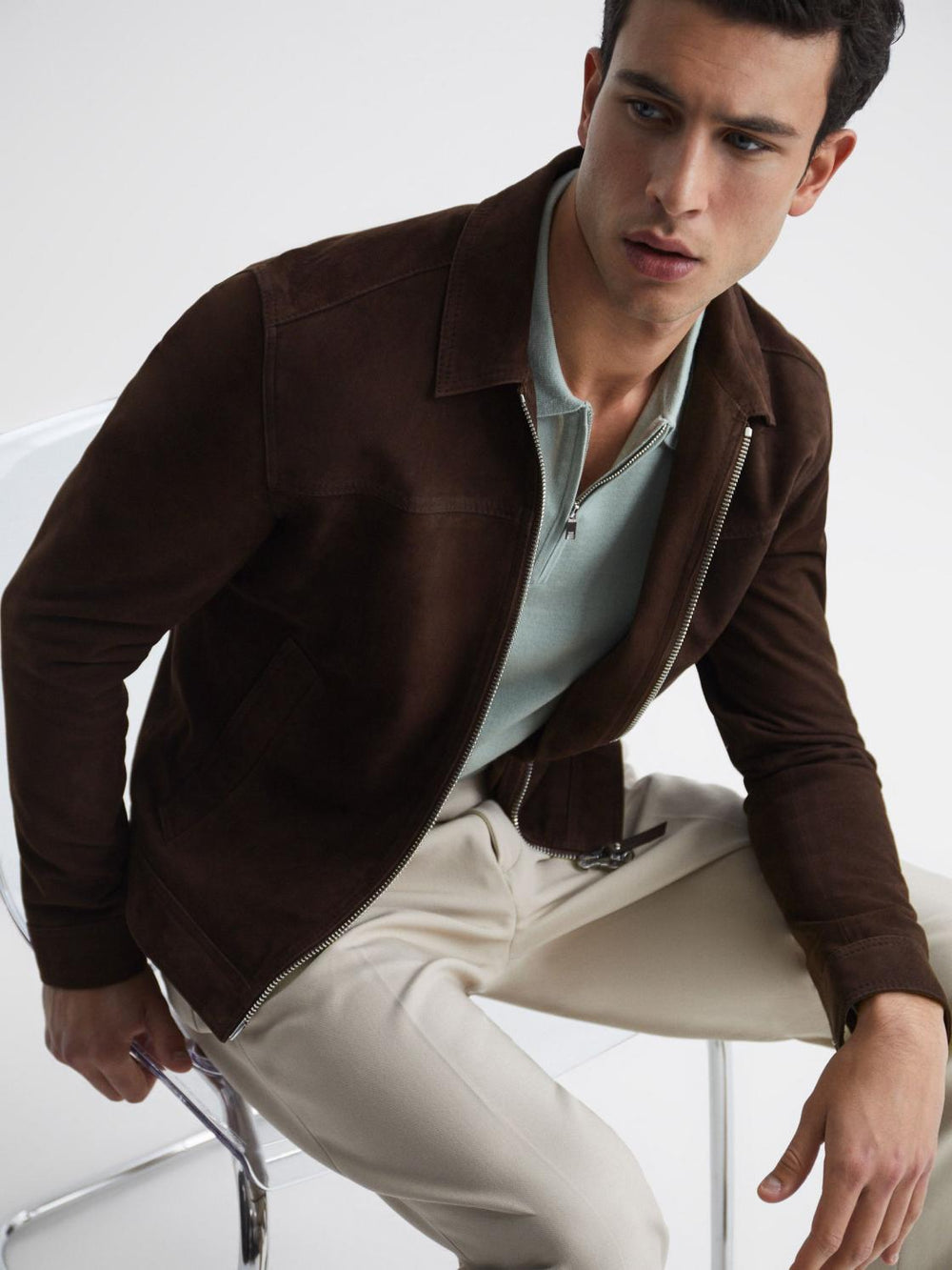 Reiss Coats & Jackets | Riley Suede Zip-Through Jacket Chocolate - Men